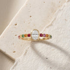 Vintage Oval Cut Bezel Moissanite Engagement Ring, Multi Sapphire Engagement Ring, Inspired Bridal Jewelry, Anniversary gift, Promise Ring The Jewel Temple