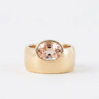 Oval Morganite Off-Set Engagement Ring, Bezel Set Solitaire Ring, Wide Gold Band Ring, Statement Jewelry, Peach Pink Gemstone Ring Gifts
