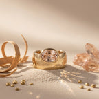 Oval Morganite Off-Set Engagement Ring, Bezel Set Solitaire Ring, Wide Gold Band Ring, Statement Jewelry, Peach Pink Gemstone Ring Gifts