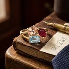 18kToi et Moi Morganite Ruby Aquamarine Ring,Three Stone Engagement Ring, Multi Gemstone Statement Ring, Unique Gold Ring Gift, Gift for her The Jewel Temple