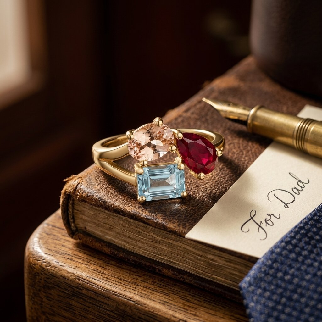 18kToi et Moi Morganite Ruby Aquamarine Ring,Three Stone Engagement Ring, Multi Gemstone Statement Ring, Unique Gold Ring Gift, Gift for her The Jewel Temple