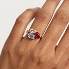 18kToi et Moi Morganite Ruby Aquamarine Ring,Three Stone Engagement Ring, Multi Gemstone Statement Ring, Unique Gold Ring Gift, Gift for her The Jewel Temple