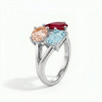 18kToi et Moi Morganite Ruby Aquamarine Ring,Three Stone Engagement Ring, Multi Gemstone Statement Ring, Unique Gold Ring Gift, Gift for her The Jewel Temple