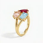 18kToi et Moi Morganite Ruby Aquamarine Ring,Three Stone Engagement Ring, Multi Gemstone Statement Ring, Unique Gold Ring Gift, Gift for her The Jewel Temple