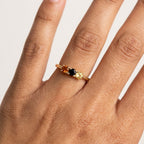Three Stone Gemstone Ring, Yellow Gold Band, Black Orange Stones, Minimalist Engagement Ring