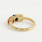 Three Stone Gemstone Ring, Yellow Gold Band, Black Orange Stones, Minimalist Engagement Ring