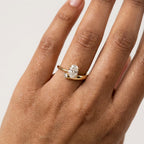 Oval Moissanite Engagement Ring, 14K Gold Open Band Ring, Minimalist Split Shank Ring, Twp Stone Ring, Moissanite Promise Ring
