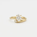 Oval Moissanite Engagement Ring, 14K Gold Open Band Ring, Minimalist Split Shank Ring, Twp Stone Ring, Moissanite Promise Ring