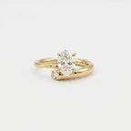 Oval Moissanite Engagement Ring, 14K Gold Open Band Ring, Minimalist Split Shank Ring, Twp Stone Ring, Moissanite Promise Ring