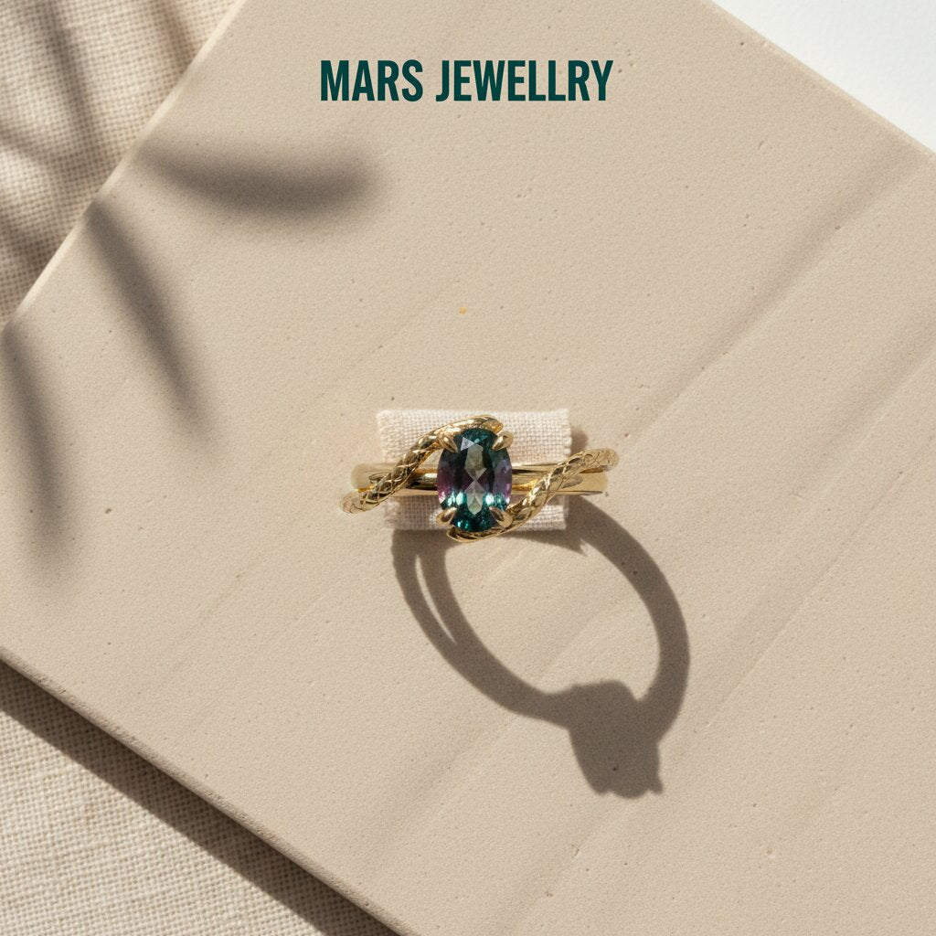 Oval Cut Alexandrite Snake Ring, 14k Gold Engagement Ring, Color Changing Gemstone