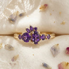 14k Solid Gold Amethyst Cluster Ring, Marquise Floral Engagement Ring