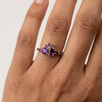 14k Solid Gold Amethyst Cluster Ring, Marquise Floral Engagement Ring