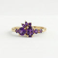 14k Solid Gold Amethyst Cluster Ring, Marquise Floral Engagement Ring