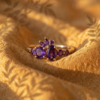14k Solid Gold Amethyst Cluster Ring, Marquise Floral Engagement Ring