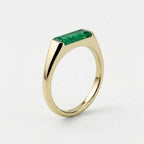 Lab Grown Emerald East West Ring | Horizontal Baguette Cut Gold Signet Style Ring