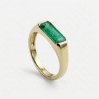 Lab Grown Emerald East West Ring | Horizontal Baguette Cut Gold Signet Style Ring