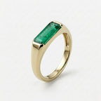 Lab Grown Emerald East West Ring | Horizontal Baguette Cut Gold Signet Style Ring