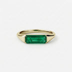 Lab Grown Emerald East West Ring | Horizontal Baguette Cut Gold Signet Style Ring