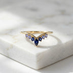 14k Gold Ruby Chevron Ring, Pear Cut Lab Ruby, V Shape Band, Stackable Gemstone Ring
