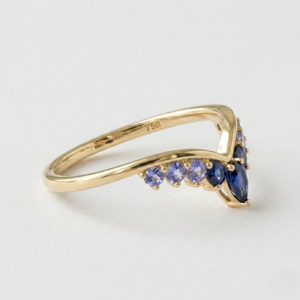 14k Gold Ruby Chevron Ring, Pear Cut Lab Ruby, V Shape Band, Stackable Gemstone Ring