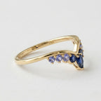 14k Gold Ruby Chevron Ring, Pear Cut Lab Ruby, V Shape Band, Stackable Gemstone Ring