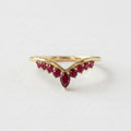 14k Gold Ruby Chevron Ring, Pear Cut Lab Ruby, V Shape Band, Stackable Gemstone Ring