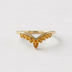 14k Gold Ruby Chevron Ring, Pear Cut Lab Ruby, V Shape Band, Stackable Gemstone Ring