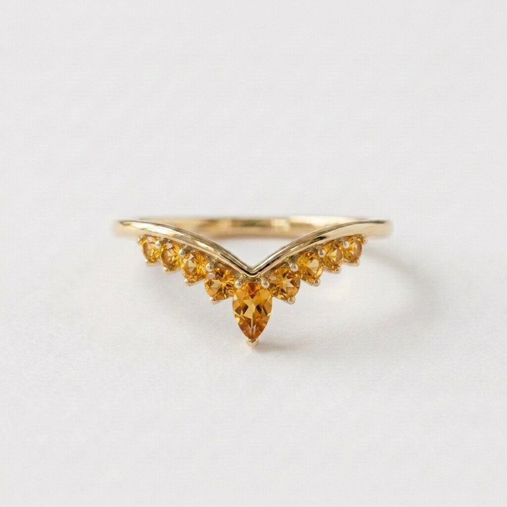 14k Gold Ruby Chevron Ring, Pear Cut Lab Ruby, V Shape Band, Stackable Gemstone Ring