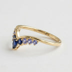 14k Gold Ruby Chevron Ring, Pear Cut Lab Ruby, V Shape Band, Stackable Gemstone Ring