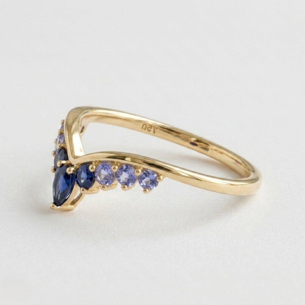 14k Gold Ruby Chevron Ring, Pear Cut Lab Ruby, V Shape Band, Stackable Gemstone Ring