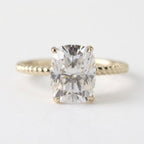Elongated Cushion Cut Moissanite Engagement Ring, Twisted Band, Sterling Silver Solitaire