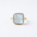 14k Solid Gold Cushion Aquamarine Bezel Set Ring, Satin Solitaire Anniversary Gift