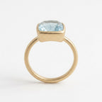 14k Solid Gold Cushion Aquamarine Bezel Set Ring, Satin Solitaire Anniversary Gift