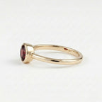 14k Rose Gold Bezel Garnet Ring, Round Cut Solitaire Engagement Wedding Band