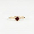 14k Rose Gold Bezel Garnet Ring, Round Cut Solitaire Engagement Wedding Band