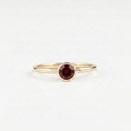14k Rose Gold Bezel Garnet Ring, Round Cut Solitaire Engagement Wedding Band