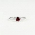 14k Rose Gold Bezel Garnet Ring, Round Cut Solitaire Engagement Wedding Band