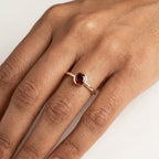 14k Rose Gold Bezel Garnet Ring, Round Cut Solitaire Engagement Wedding Band