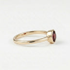 14k Rose Gold Bezel Garnet Ring, Round Cut Solitaire Engagement Wedding Band