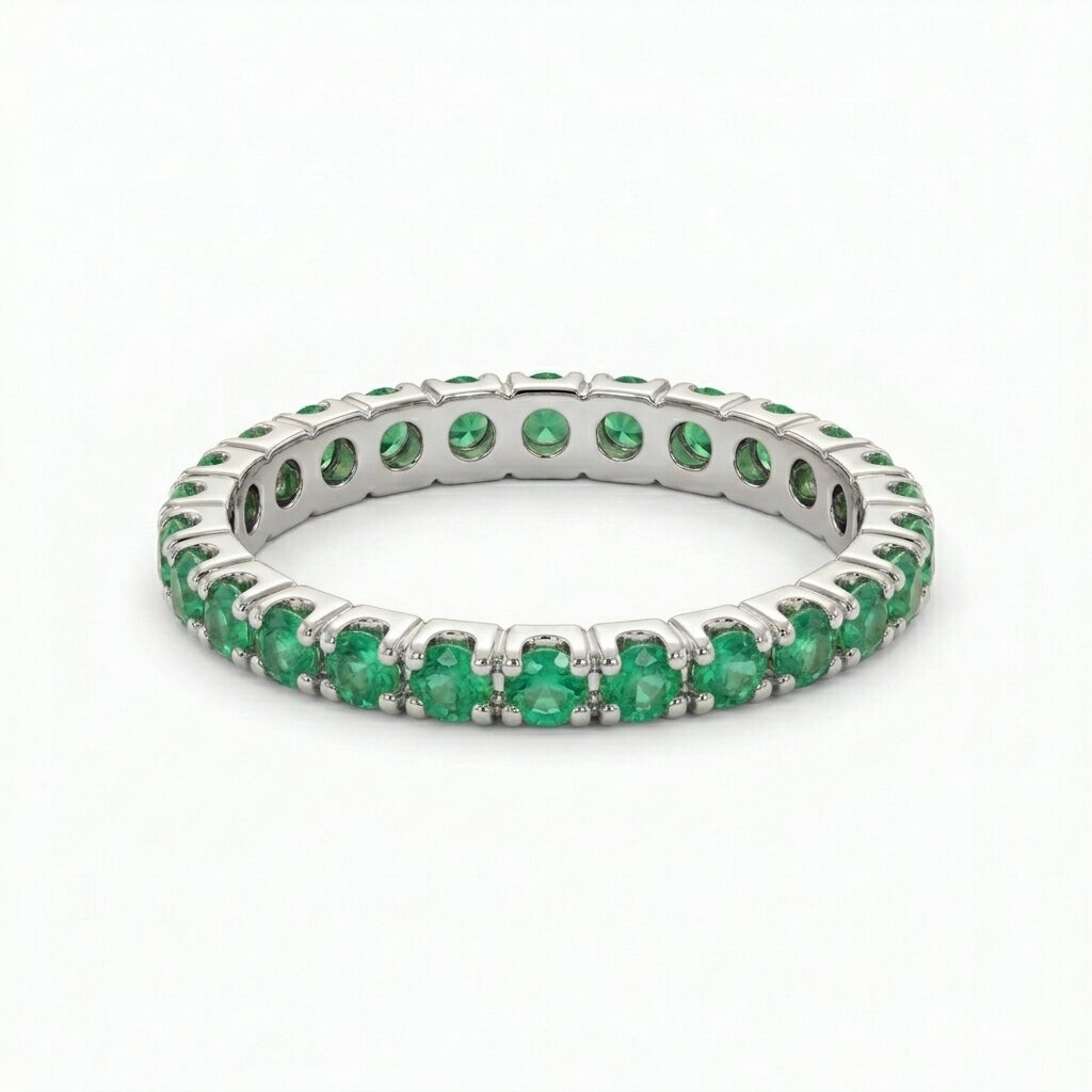Lab Grown Emerald Eternity Band | 14K Gold Full Circle Ring, Anniversary Gift