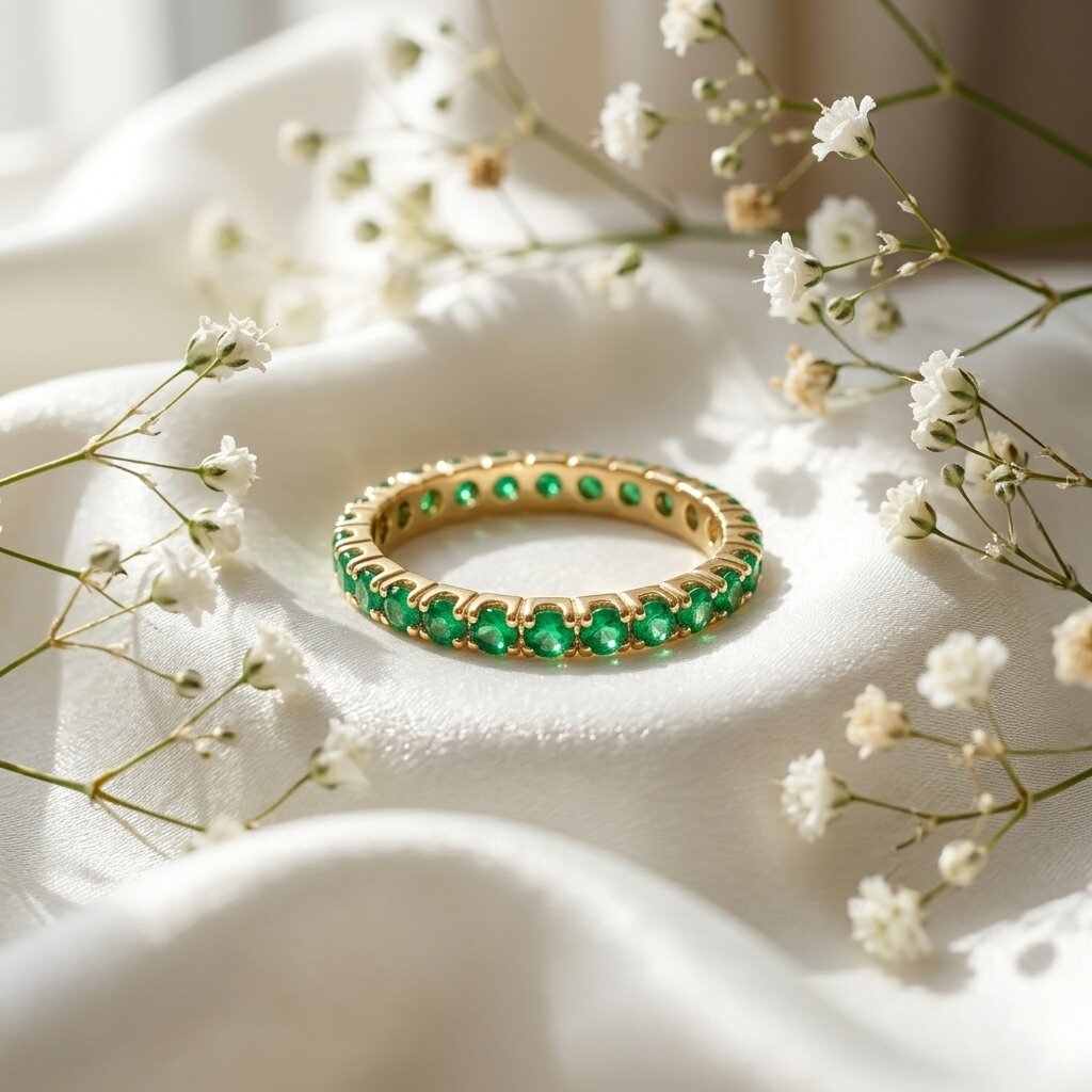 Lab Grown Emerald Eternity Band | 14K Gold Full Circle Ring, Anniversary Gift