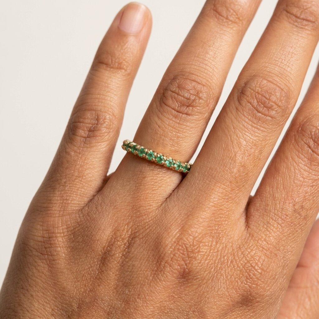 Lab Grown Emerald Eternity Band | 14K Gold Full Circle Ring, Anniversary Gift