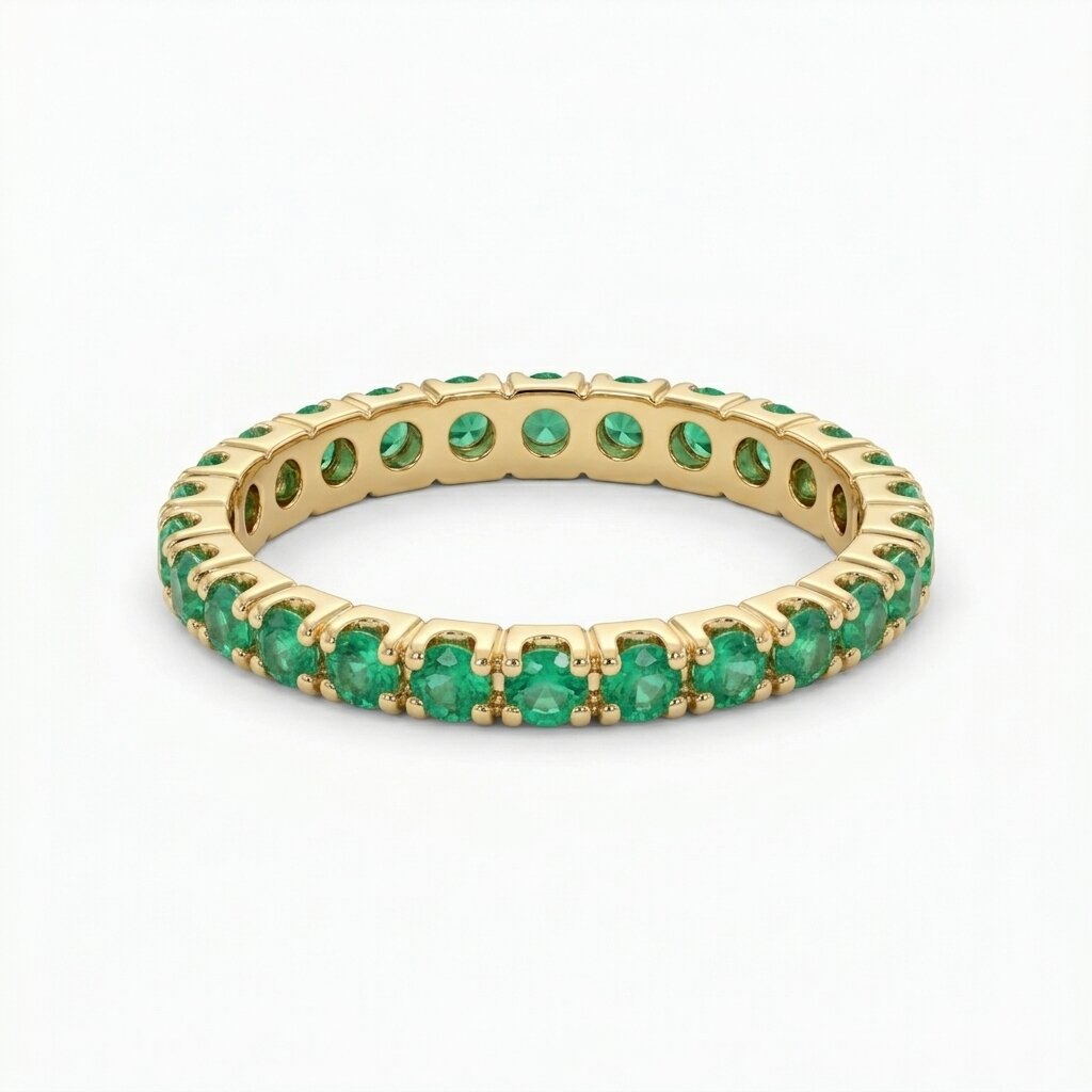 Lab Grown Emerald Eternity Band | 14K Gold Full Circle Ring, Anniversary Gift