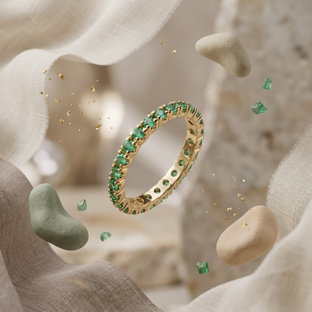 Lab Grown Emerald Eternity Band | 14K Gold Full Circle Ring, Anniversary Gift