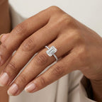 Emerald Cut Moissanite Hidden Halo Engagement Ring, 2.5CT Lab Grown Diamond Band