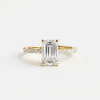 Emerald Cut Moissanite Hidden Halo Engagement Ring, 2.5CT Lab Grown Diamond Band