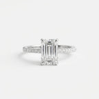 Emerald Cut Moissanite Hidden Halo Engagement Ring, 2.5CT Lab Grown Diamond Band