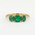 14K Gold Raw Emerald Engagement Ring, Three Stone Lab Grown Gemstone Ring