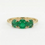 14K Gold Raw Emerald Engagement Ring, Three Stone Lab Grown Gemstone Ring