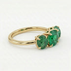 14K Gold Raw Emerald Engagement Ring, Three Stone Lab Grown Gemstone Ring